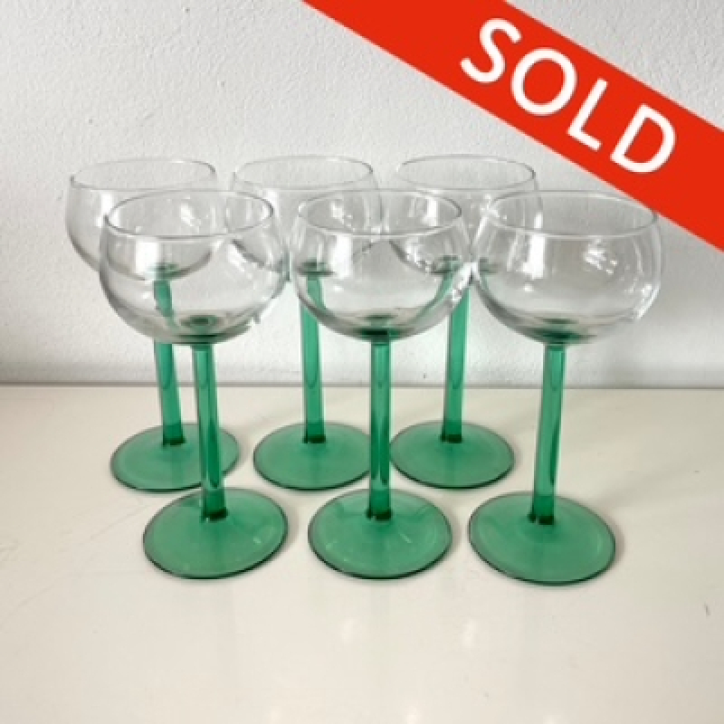6x Wijnglazen groene voet